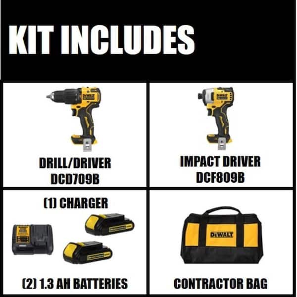 ATOMIC 20V MAX Cordless Brushless Hammer Drill/Impact 2-Tool Combo Kit and (2) 20V 5.0Ah and (2) 1.3Ah Batteries