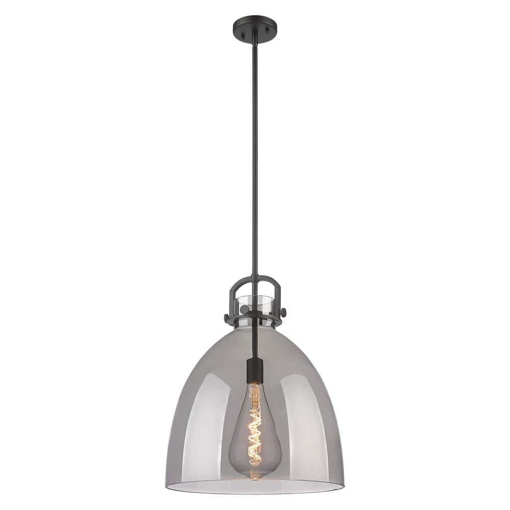 Newton Bell 100-Watt 1-Light Matte Black Shaded Pendant Light Tinted Glass Shade price history on PriceWatchPro