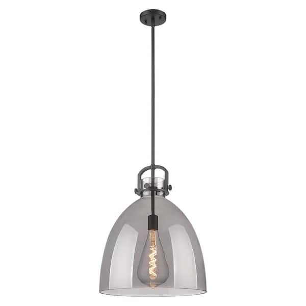 Newton Bell 100-Watt 1-Light Matte Black Shaded Mini Pendant Light with Tinted Glass Shade