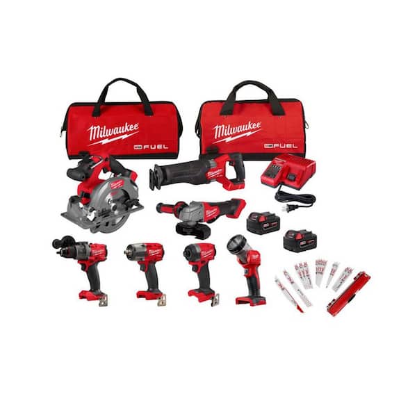 M18 FUEL 18V Brushless Cordless 7-Tool Combo Kit w/ (2) 5. 0Ah Batteries, Charger, 2 Bags with SAWZALL 13-Pc Blade Set