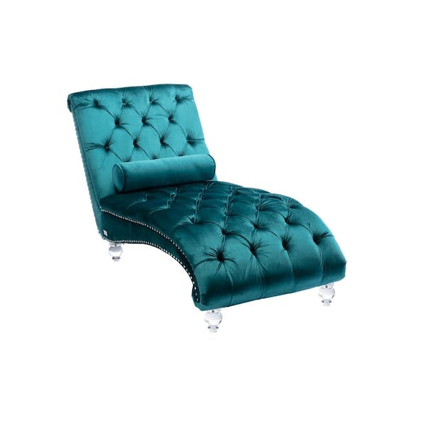 Teal Velvet Tufted Leisure Concubine Lounge Chair With Acrylic Feet Cuu38678 The Home Depot 4827