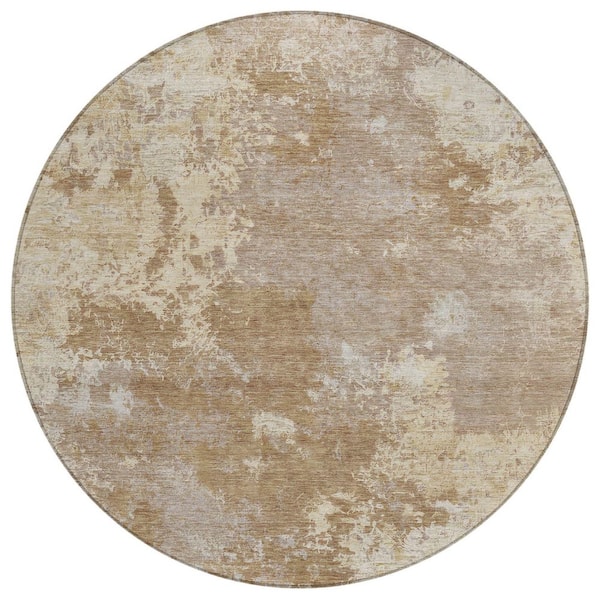 Chantille Machine Washable Indoor/Outdoor Abstract ACN2364 Brown 8 ft. x 8 ft. Round Rug