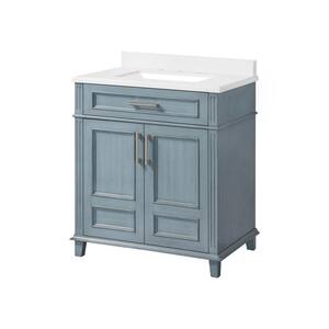 Highgate 30 in. W x 22 in. D Vanity in Antique Manhattan Blue with Cultured Marble Vanity Top in White with White Basin