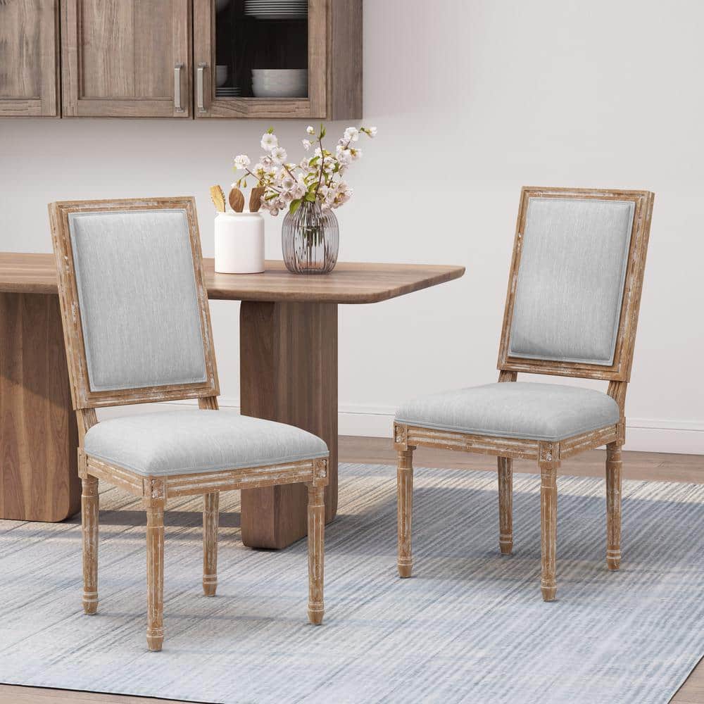 Elegant Fluted Leg High-Back Side Chair in Light Gray, Set of 2