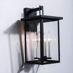 Hawaii 16.7 in. H 4-Bulb Black / White Hardwired Outdoor Wall Lantern Sconce with Dusk to Dawn