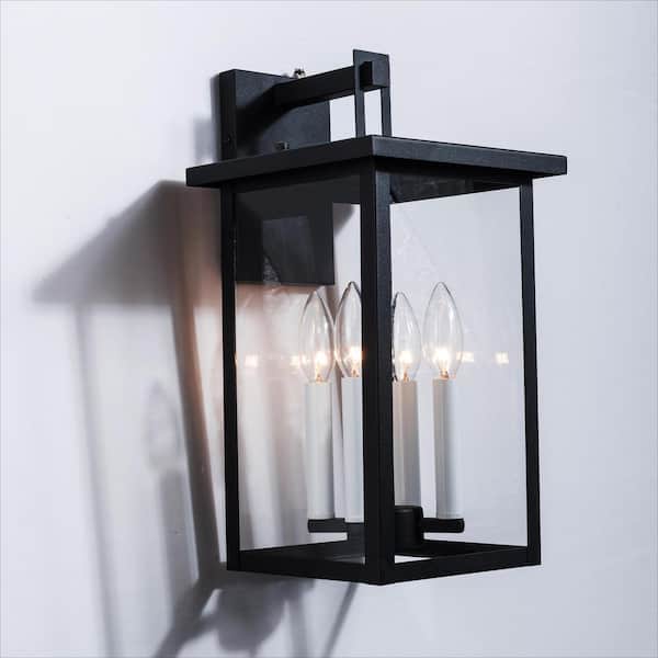 Maxax Hawaii 16.7 in. H 4-Bulb Black / White Hardwired Outdoor Wall Lantern Sconce with Dusk to Dawn