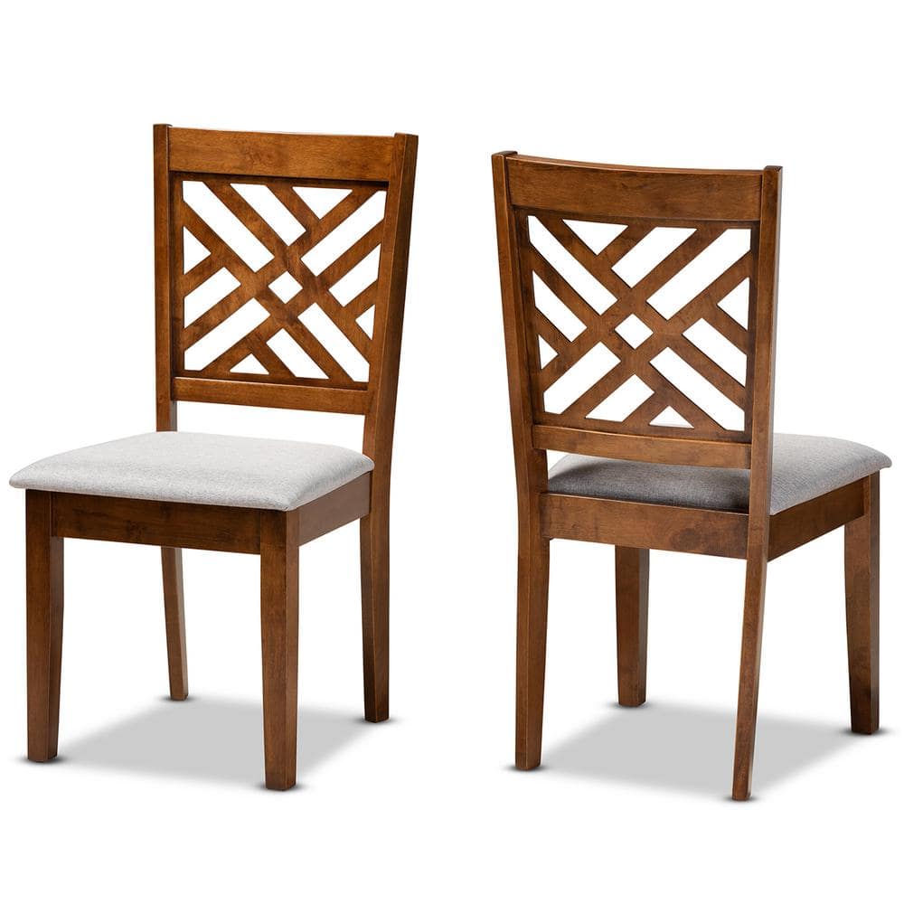 Caron Contemporary Grey Fabric and Walnut Wood Dining Chair Set