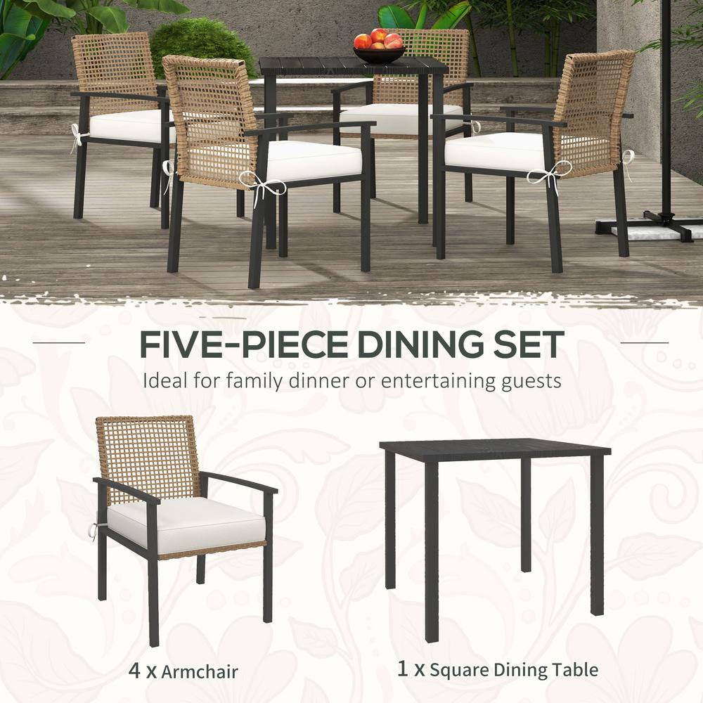 Outsunny Beige Wicker and Metal 4-Person Patio Dining Set