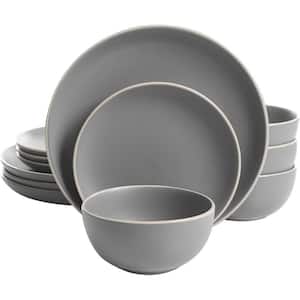 12-Piece Modern Matte Gray Stoneware Dinnerware Set (Service for 4)