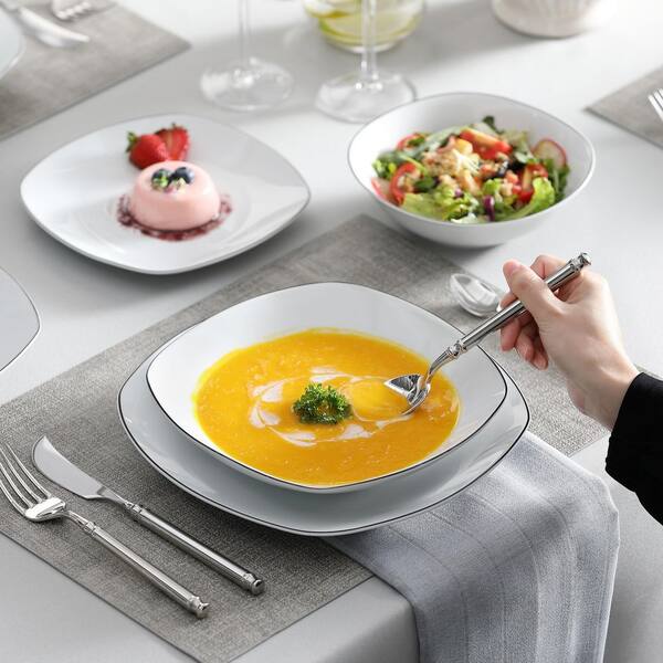 MALACASA Series Elisa, Porcelain Dinnerware Set Gray-white