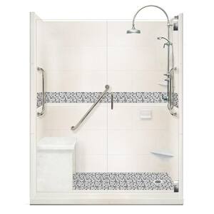 Del Mar Freedom Luxe Hinged 32 in. x 60 in. x 80 in. Right Drain Alcove Shower Kit in Natural Buff and Nickel Hardware