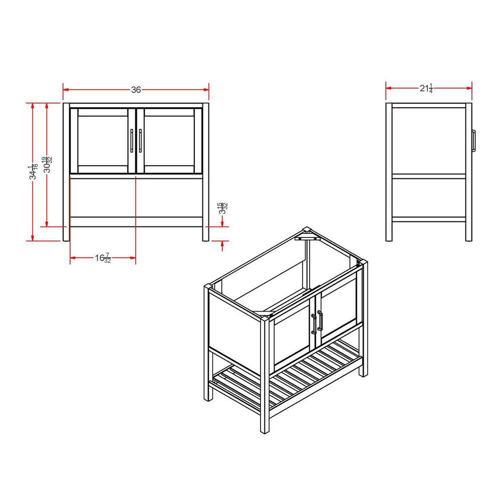 Gray Pine Freestanding Vanity Cabinet with Open Shelf