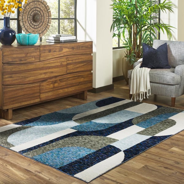 Saturn Blue 2 ft. x 8 ft. Geometric Art-Deco Polypropylene-Nylon Blend Indoor Runner Area Rug