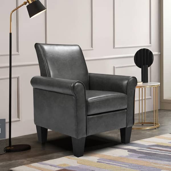 Dark Grey PU Leather Upholstered Accent Armchair with Footpads for Living Room, Bedroom, Office