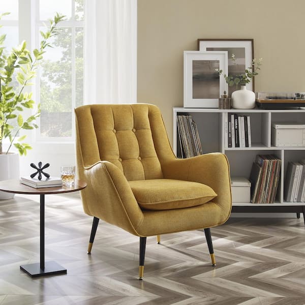 Art Leon MIA Yellow Fabric Mid-Century Accent Arm Chair with Cushion and  Legs SF021-YELLOW
