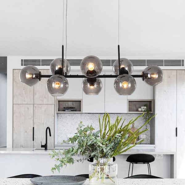 Y'INSP 8-Light Gray Sputnik Linear Globe Pendant Chandelier with Glass Shade (No Bulbs Included)