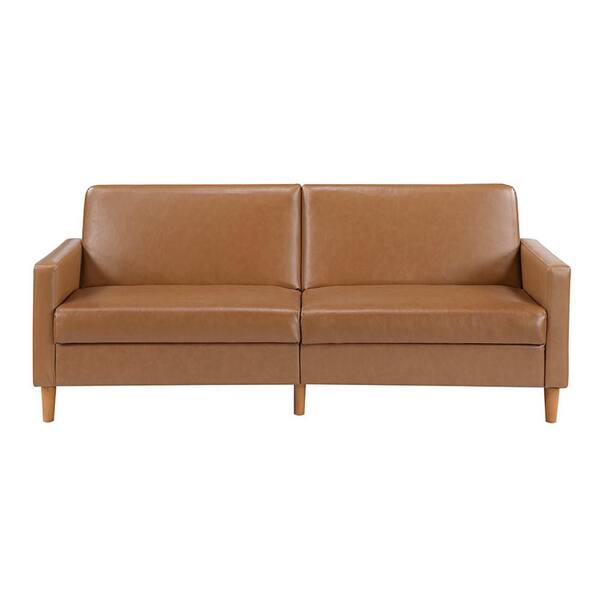 Lazzara Rittman 79 in. Camel Faux Leather Elegant Twin Futon