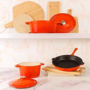 Neo 3 qt. Round Cast Iron Dutch Oven in Orange with Lid