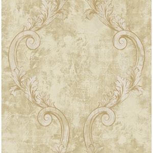 Sicily Calligraphy Metallic Gold and Beige Scroll Paper Strippable Roll (Covers 56.05 sq. ft.)