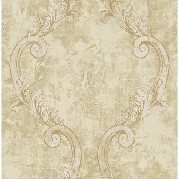 Seabrook Designs Sicily Calligraphy Metallic Gold and Beige Scroll Paper Strippable Roll (Covers 56.05 sq. ft.)
