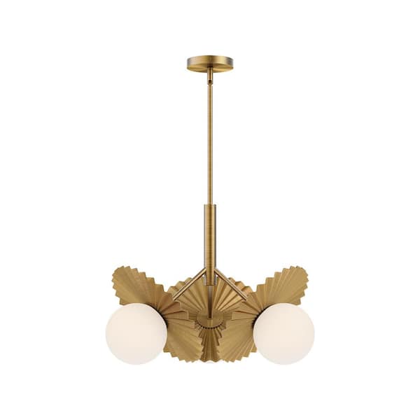 ALORA MOOD Plume 21 in. 3 Light 60-Watt Brushed Gold/Opal Glass Chandelier