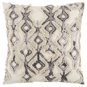 Ivory/Silver Striped Foil Print Snakeskin Cotton Poly Filled 20 in. x 20 in. Decorative Throw Pillow