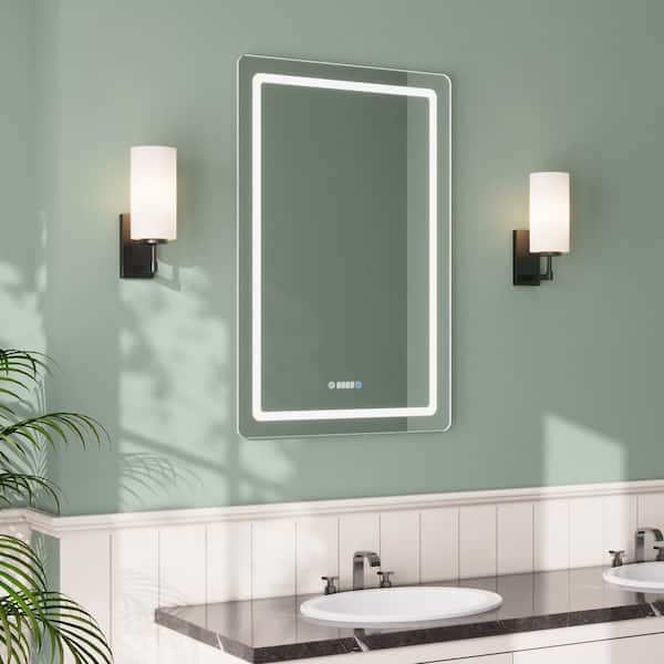 DEERVALLEY 24 in. W x 36 in. H Rectangular Frameless LED Light Anti-Fog Wall Mounted Bathroom Vanity Mirror in Silver