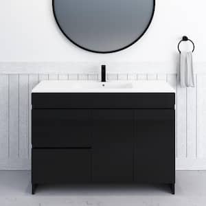 Mace 48 in. W x 18 in. D x 34 in. H Bath Vanity in Glossy Black with White Ceramic Top and Left-Side Drawers
