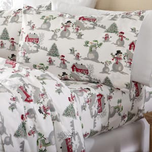 4-Piece Multi-Colored Holiday Themed 100% Turkish Cotton King Premium Flannel Sheet Set