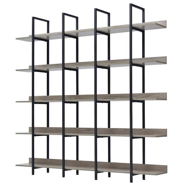 70.87 in. 5 Tier Vintage Industrial Bookcase Bookshelf with Open Shelf and  Metal Frame for Home Office, Gray