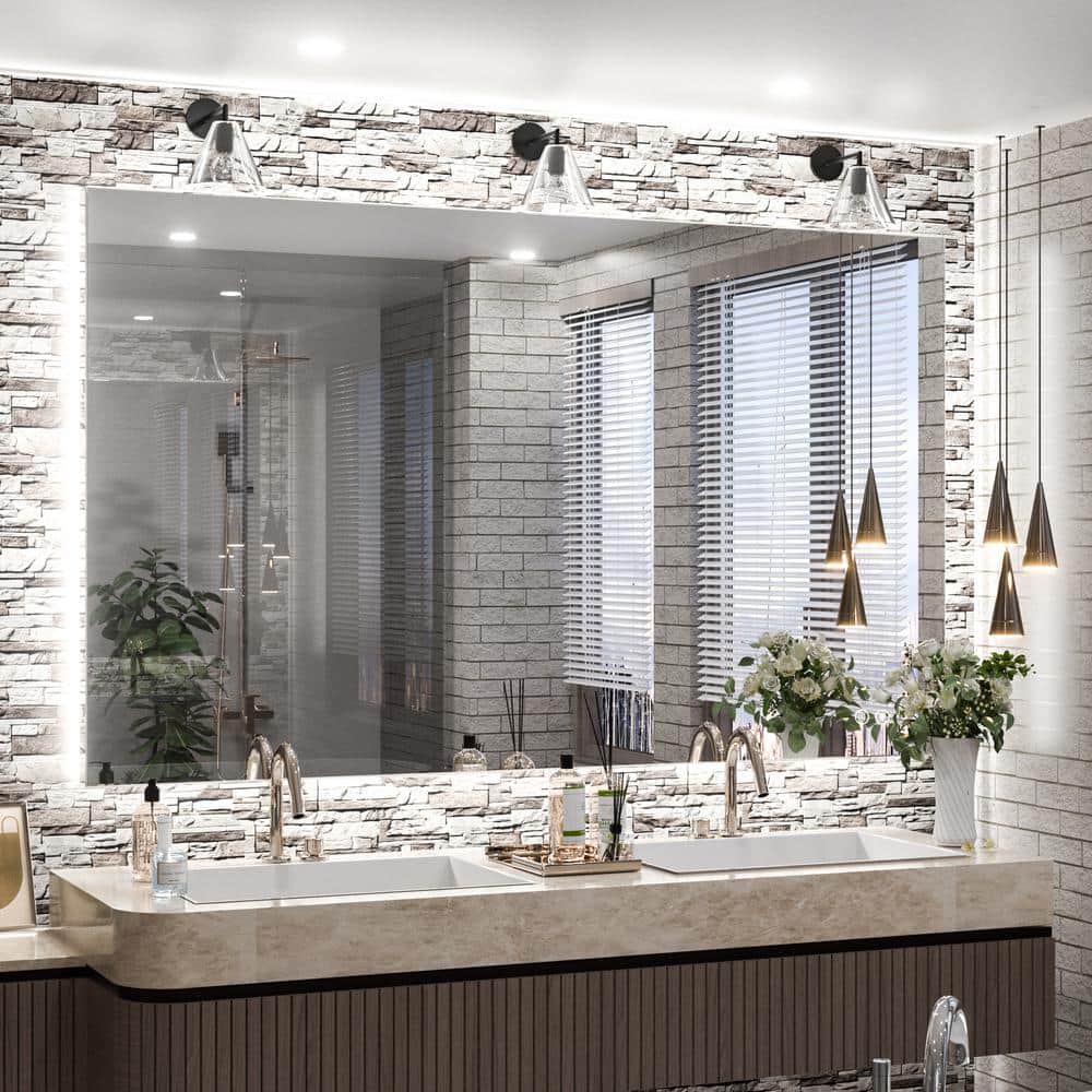 Keonjinn 40 In W X 24 In H Rectangular Frameless Led Light Anti Fog Wall Bathroom Vanity