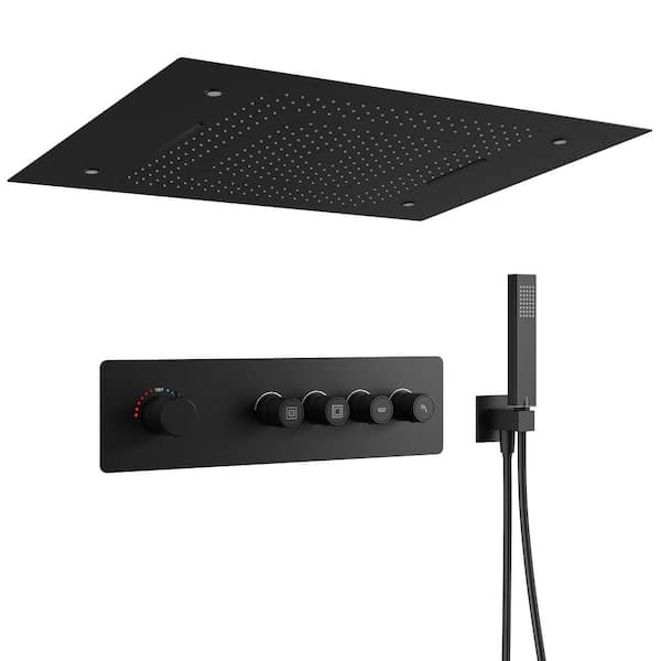 Mondawe 3-Spray 32 in. Rectangular Dual Fixed Shower Head and Handheld Showerhead Wall Mounted 2.5 GPM with LED in Matte Black
