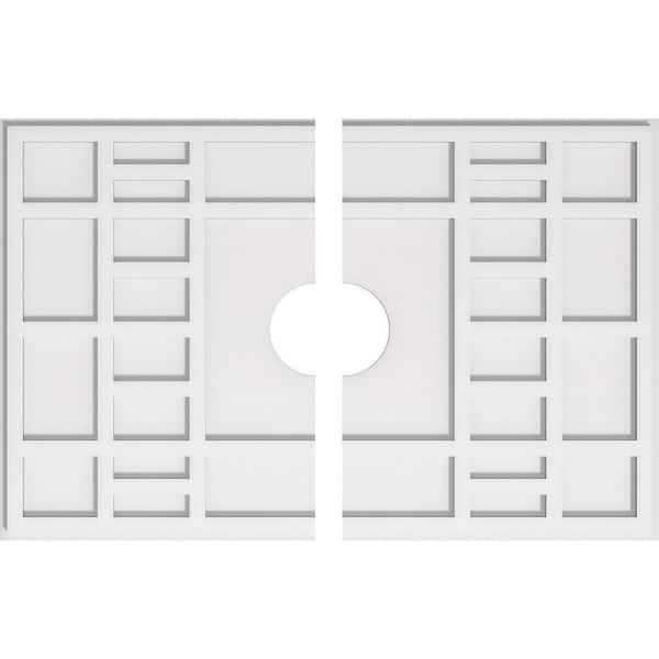 Ekena Millwork 34 in. W x 22-5/8 in. H x 5 in. ID x 1 in. P Beaux Architectural Grade PVC Contemporary Ceiling Medallion (2-Piece)