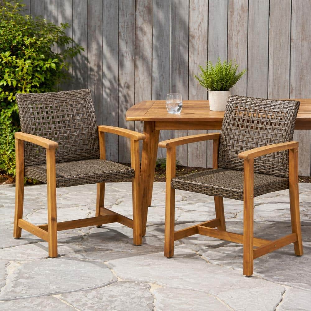 26 in. W Brown Acacia Wood and Woven Wicker Outdoor Dining Chairs with Arms, Set of 2 price history on PriceWatchPro