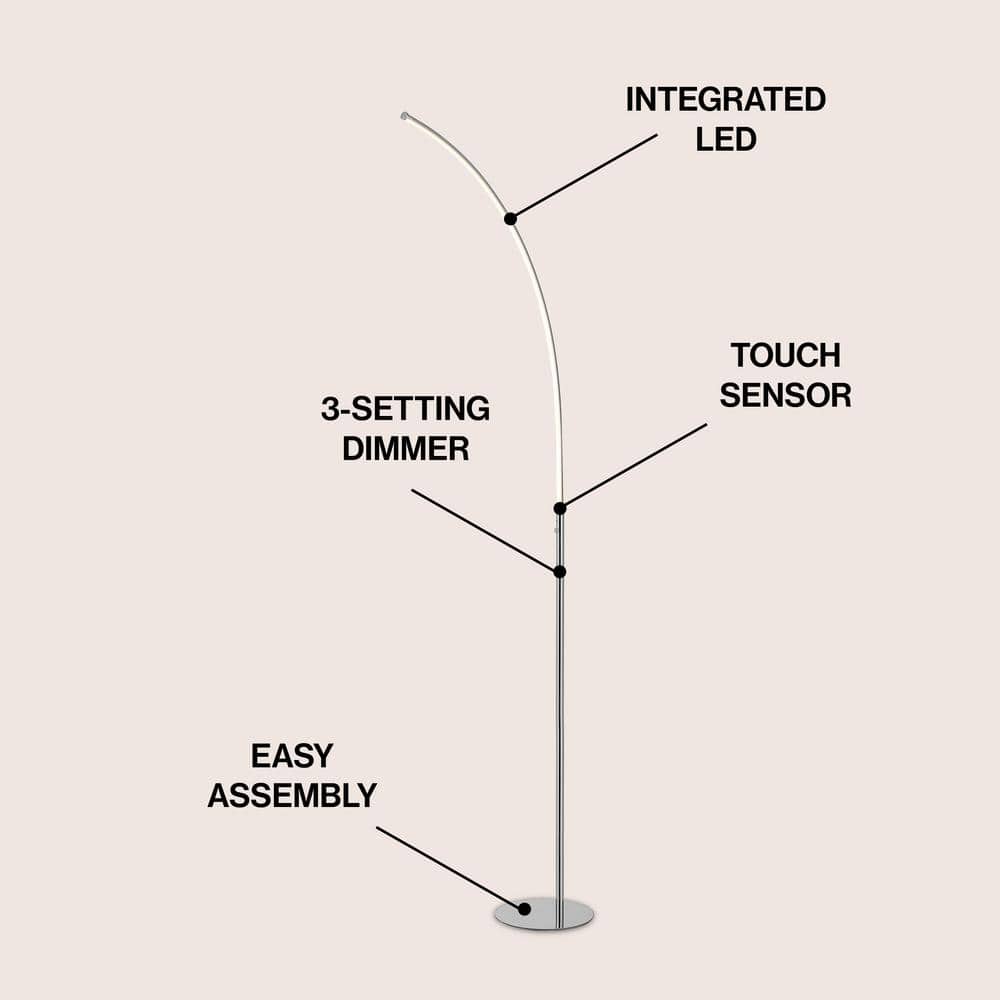 Arc 64" Chrome Finish White LED Floor Lamp with Touch Sensor