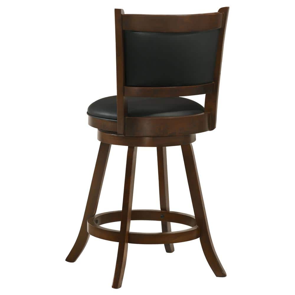 Chestnut and Black Swivel Wood Counter Stools with Faux Leather