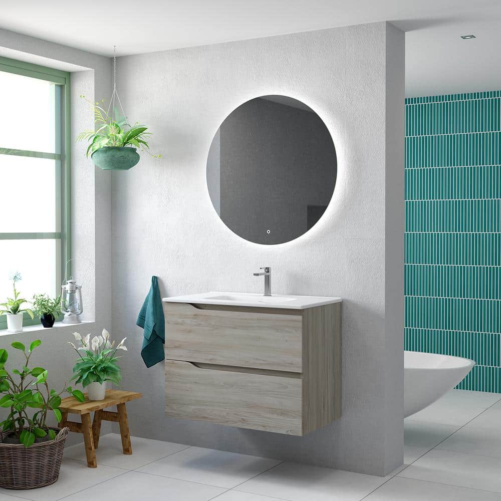 Menta 32'' Gray Pine Wall-Mounted Vanity with Basin