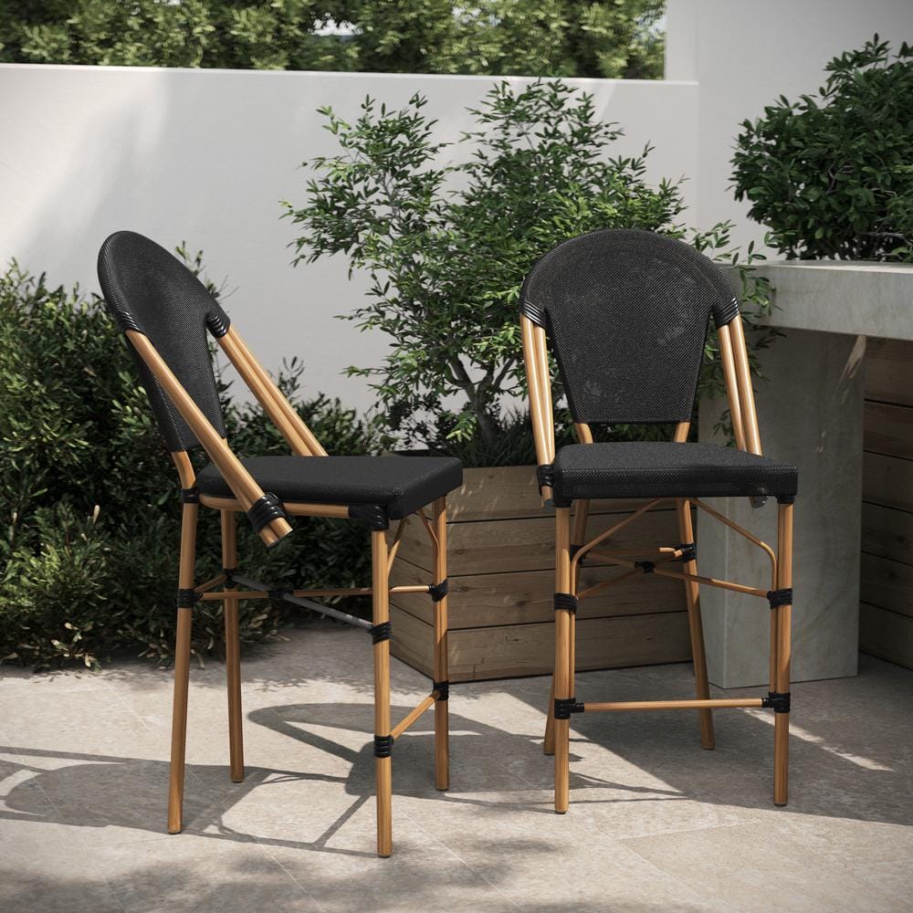 25.75 in. Black/Natural Frame High Back Metal Counter Stool with Fabric Seats 2-Pack price history on PriceWatchPro