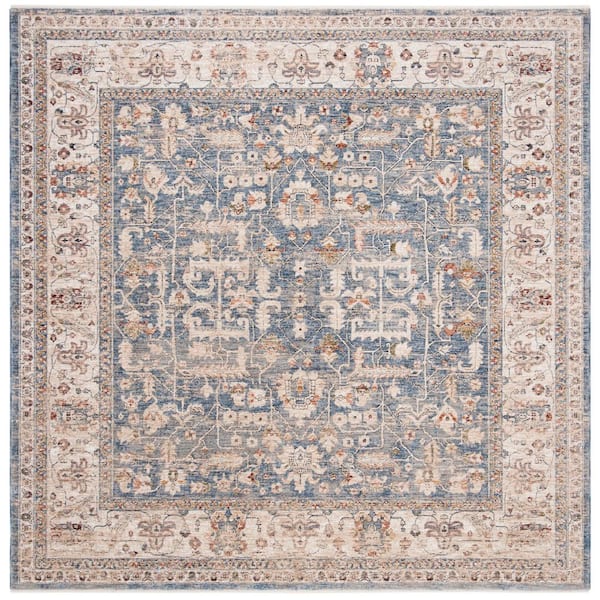 Heirloom 7 ft. x 7 ft. Light Blue/Ivory Border Distressed Square Area Rug