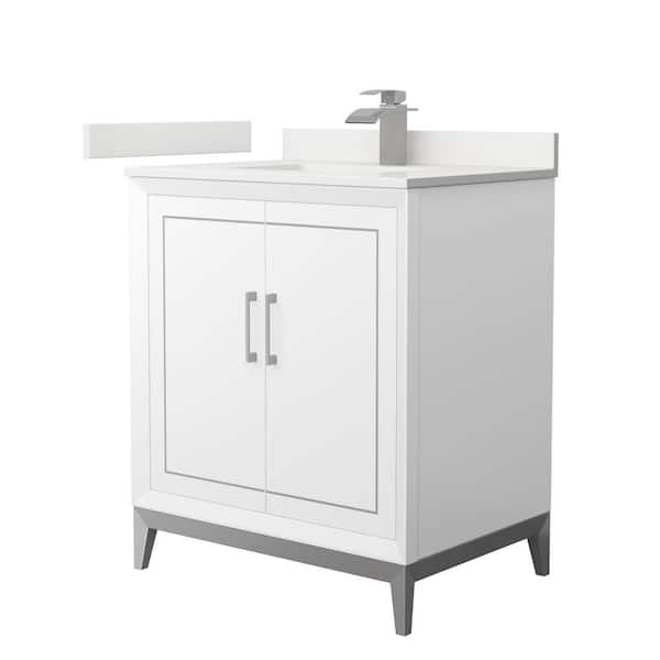 Wyndham Collection Marlena 30 in. W x 22 in. D x 35.25 in. H Single Bath Vanity in White with White Quartz Top