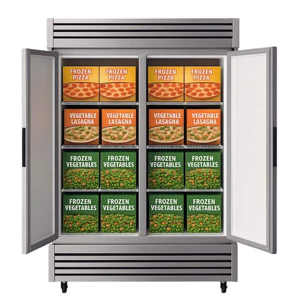 54 in. W 48 cu. ft. NSF Auto Defrost 2-Door Commercial Reach In Upright Freezer in Stainless Steel