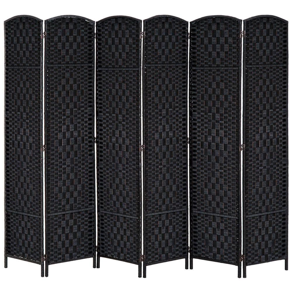 70 in. Wood Tall Wicker Weave 6 Panel Room Divider Privacy Screen,Black