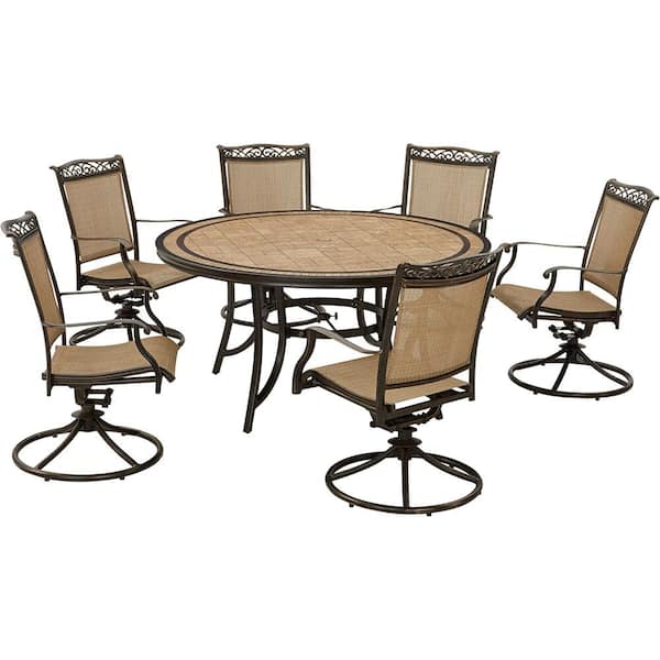 7 Piece Aluminum Outdoor Dining Set, 60 Inch Round Dining Table With Six Chairs