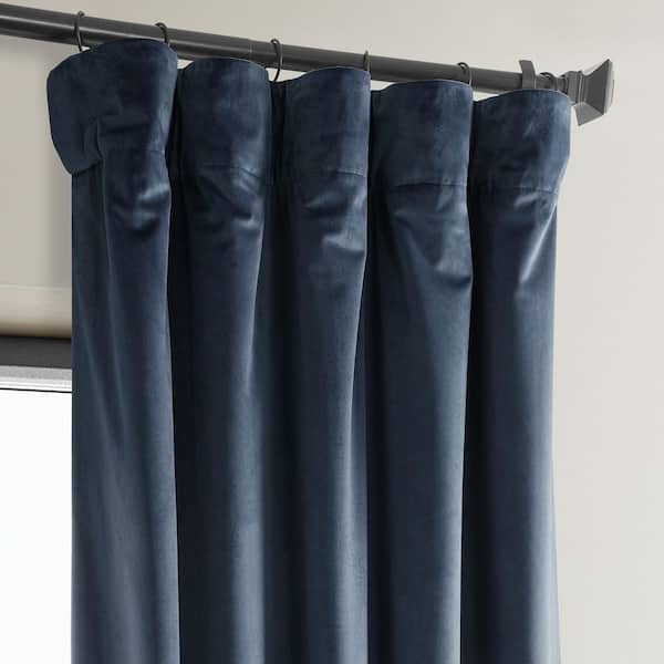 Avalon Blue Velvet Rod Pocket Room Darkening Curtain - 50 in. W x 108 in. L Single Panel Window Velvet Curtain
