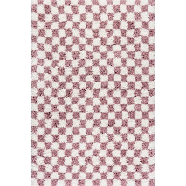 Bettie Retro Checkered Shag Pink 7 ft. x 9 ft. Indoor Area Rug