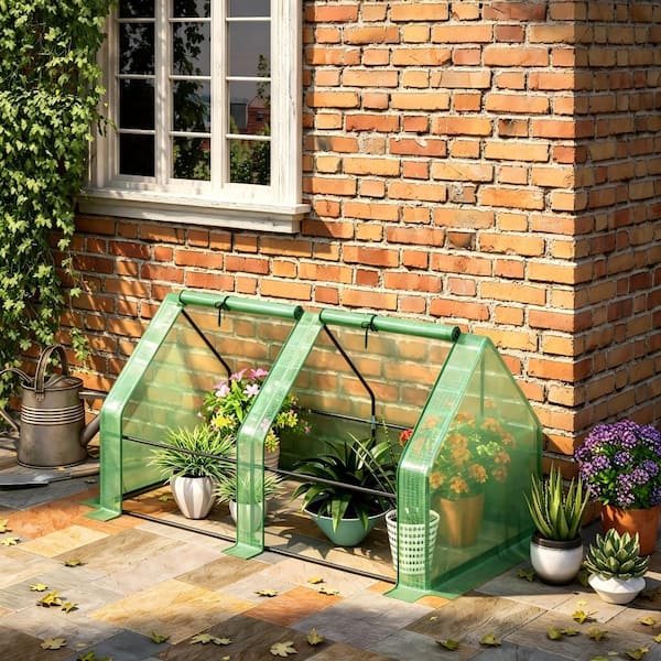 6 ft. x 3 ft. Portable Mini Greenhouse, Outdoor Garden Hot House with Zipper Doors & PE Cover