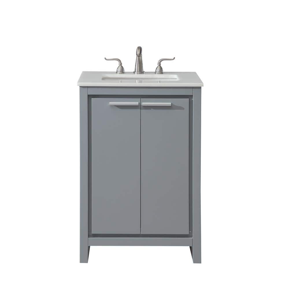 24 in. W x 21 in. D x 21 in. H Single Bathroom Vanity in Grey with White Ma