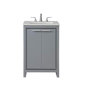 24 in. W x 21 in. D x 21 in. H Single Bathroom Vanity in Grey with White Marble Vanity Top and White Basin