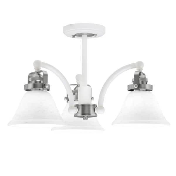 Unbranded Decatur 17.25 in. 3-Light White and Nickel Semi-Flush with 7 in. White Muslin Glass Shade No Bulbs Included
