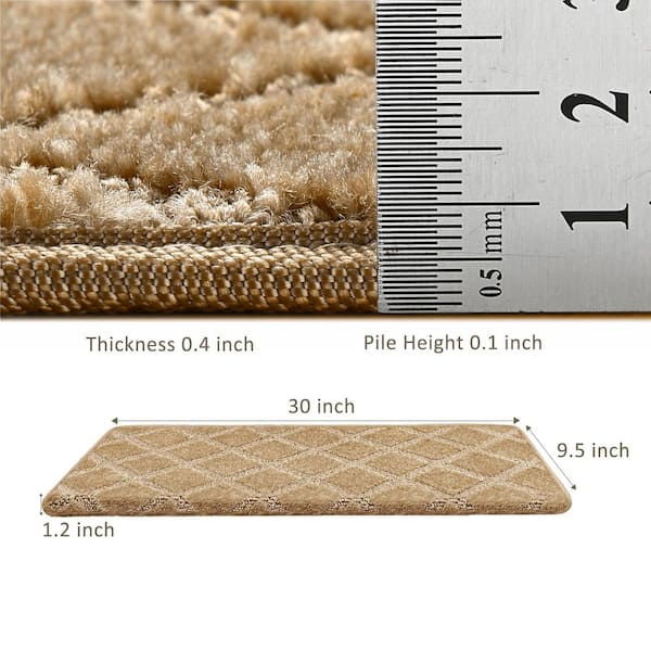 Bullnose Khaki Diamond Trellis 9.5 in. x 30 in. x 1.2 in.Polypropylene Carpet Stair Tread Cover Indoor Rug Mat Set of 12